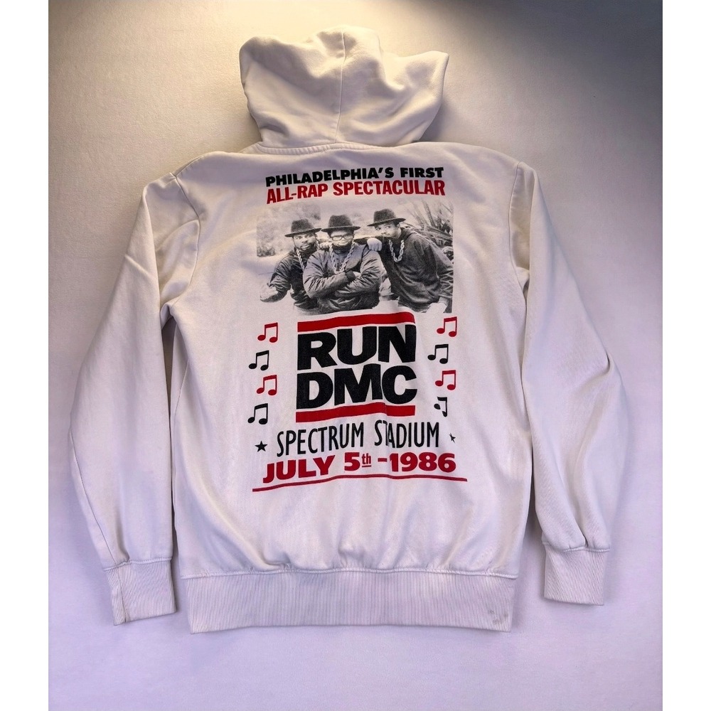 H&M Run DMC 1986 All-Rap Spectacular Graphic Hoodie White Mens S Reprint Hip Hop